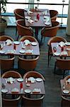 Tables in a resturant seen form above.