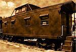 Vintage rail car in scratched photo