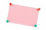 thumbtacked pink paper sheet on pure white background