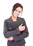 Beautiful business woman holding a black file folder
