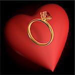 royal diamond ring on red heart background