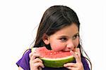 girl eating Watermelon isolated on white background