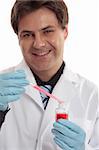 Clinical, pharmaceutical or medical researcher smiling cheerfully.