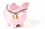 Pink Piggy Bank on isoalted on white background with lock