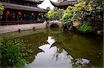 Red Lanterns, Old Buildings, Stone Bridge, Pond, Reflections, Wuhou Memorial, Three Kingdoms, Chengdu, Sichuan, China