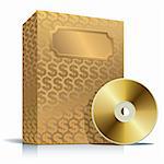 Golden software box with dollar background and CD