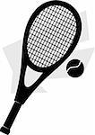 Illustration of silhouette of a tennis racket and ball