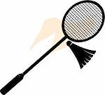 Illustration of a shuttle badminton racket and birdie