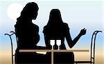 Illustration of silhouette of ladies sitting in a cafeteria
