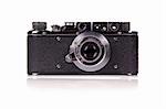 Classic film rangefinder camera on white background