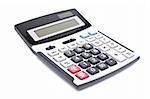 Calculator with soft shadow on white background. Shallow depth of field