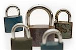 several different locks on white background, distance blur