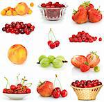 Set of different berries isolated on the white background