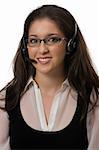 Businesswoman with stylish glasses and head set