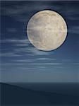 An evening full moon over the horizon.