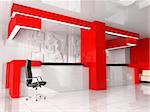 Red reception in modern hotel 3d image