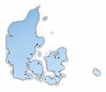Denmark map light blue map with shadow. High resolution. Mercator projection.