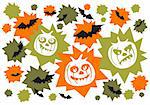 Pumpkins and bats on a white background. Halloween illustration.