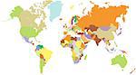 an unfolded map of the world. world map illustration. color world map