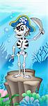 Pirate skeleton on sea bottom - vector illustration.