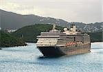 Modern cruise ship visitng the US Virgin Islands