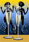 Champagne glasses with dancing girls, 300dpi JPG illustration.