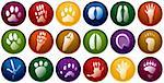 Eighteen various animal track buttons