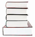 five thick books,dictionnaries lying in a stack, isolated on white background, clipping path included
