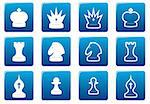 Chess square icons set. Blue - white palette. Vector illustration.