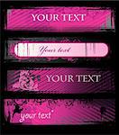 Set of vector pink grunge floral banners