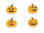 four pumpkins with different expressions, vector illustration