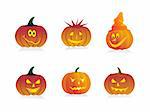 six pumpkins with different expressions, vector illustration