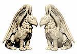 3d statues griffin from stone. Objects over white