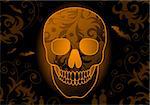 Halloween background with skull and bat, element for design, vector illustration