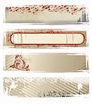 Set of vector beige and red grunge floral banners