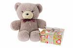 Teddy Bear with Gift Box on white Background