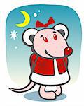 Stylized Christmas mousy on  a blue sky background. Christmasl illustration.