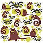 Monsters pattern on an orange background. Halloween illustration.