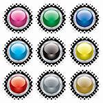 Collection of buttons with silver bevel and black halftone