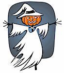 Cartoon scarecrow on a dark background. Halloween illustration.