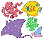 Cute marine animals collection 4 - vector illustration.