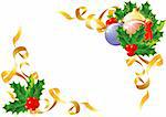 Christmas decoration/ Holly, balls and ribbon / vector / The layers are separated