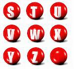 alphabet made of red 3D spheres - set three, letters from S to Z