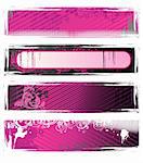 Set of vector pink and white grunge floral banners