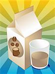 Coffee milk carton with filled glass illustration