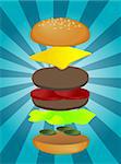 Hamburger illustration, layered burger with cheese vegetables