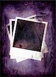 grunge background in pruple with three polaroid images