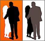 Two versions of a couple on red background and isolated white background. EPS file available.