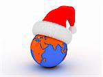 3d illustration of the earth in the red Santa`s hat