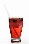 Cocktail with cherry and ice on a white background